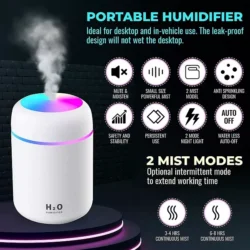 RGB Ultrasonic Air Humidifier Oil Diffuser – USB Electric Aromatherapy for Home, Office, and Car