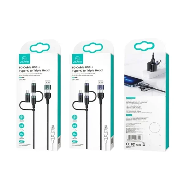 USAMS USB + Type-C USB-C toType-C USB-C + 8 Pin + Micro Aluminum Alloy PD Fast Charging Data Cable